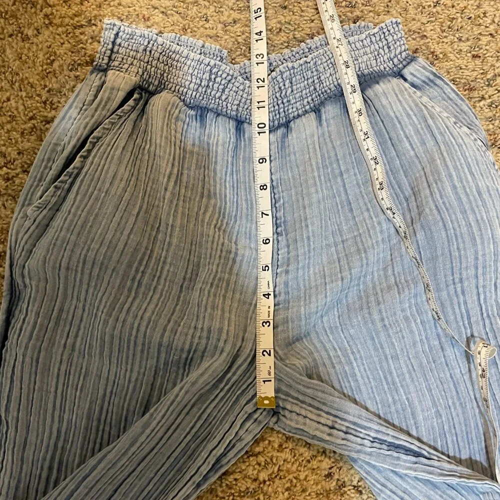 Faherty Dream Cotton Gauze Wide Leg Pant Light Indigo Wash - Picture 14 of 15